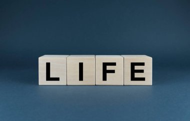 Life. Cubes form the word Life. Concept of word Life