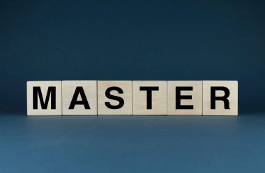 Master. Cubes form the word Master. Concept of education degree