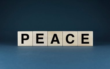 Peace. Cubes form the word Peace. An extensive concept of the word Peace used in various areas of business and life