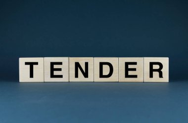 Tender. Cubes form the word Tender. Business Concept Tender
