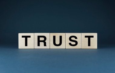 Trust. The cubes form the word Trust. An extensive concept of Trust partners both in business and people in life