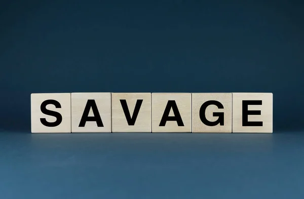 Savage Cubes Form Word Savage Broad Concept Word Savage Used — Zdjęcie stockowe