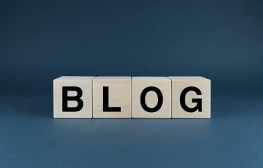 Blog. Cubes form the word Blog. The concept of blogging and social media content
