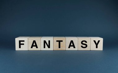 Fantasy. Cubes form the word Fantasy. The concept of the word Fantasy, imagination and dreams