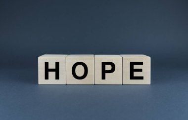 Hope. The cubes form the word Hope. The concept of the word Hope - feelings emotions