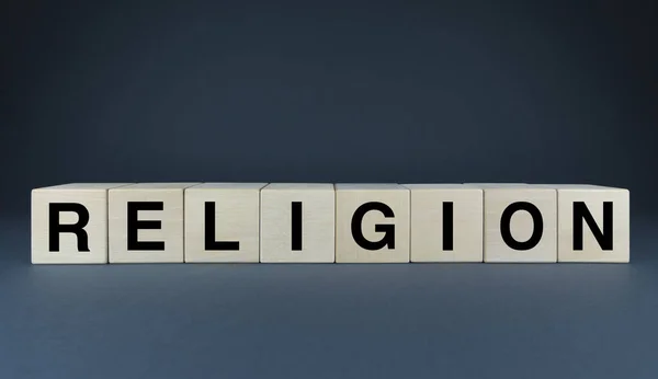 Religion Cubes Form Word Religion Religion Word Concept Christianity Islam — Fotografia de Stock