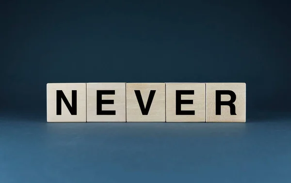 Never Cubes Form Word Never Extensive Concept Word Never Used — Stock fotografie