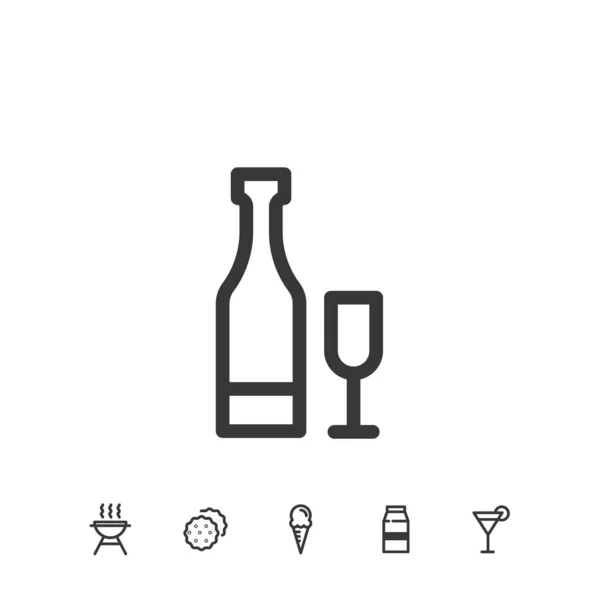 Weinflasche Und Glas Icon Vektor Illustration Für Website Und Grafik — Stockvektor
