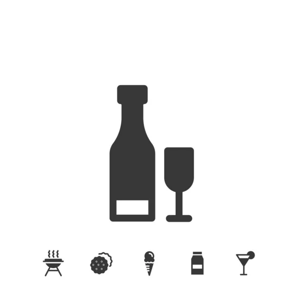 Weinflasche Und Glas Icon Vektor Illustration Für Website Und Grafik — Stockvektor