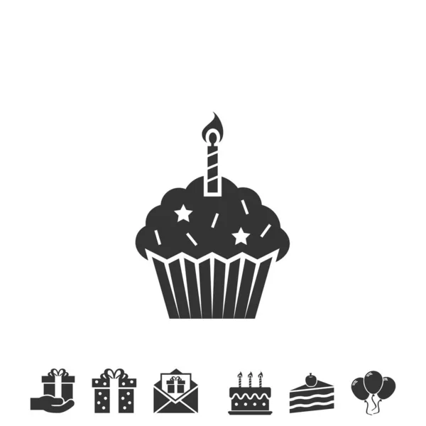 Icône Cupcake Anniversaire Dessin Vectoriel Illustration — Image vectorielle