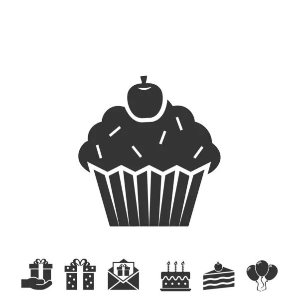 Compleanno Cupcake Icona Vettoriale Illustrazione Design — Vettoriale Stock