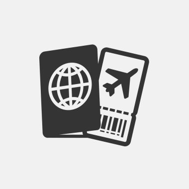 Web sitesi ve grafik tasarımı için uçuş bileti ikonu vektör illüstrasyonuna sahip pasaport
