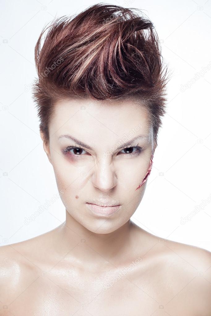 Girl with a cut on face