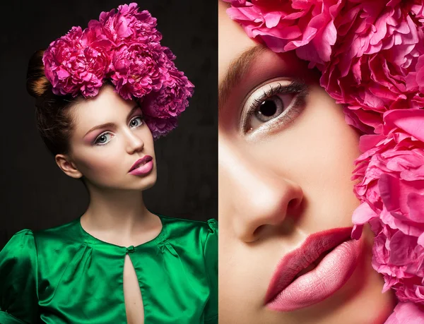 Woman with peonies — Stock Photo, Image