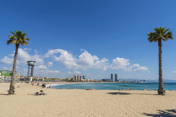 Barcelona strand panorama, Spanje — Stockfoto