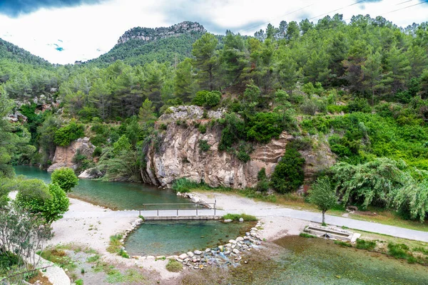 Fuente Los Banos Fountain Thermal Waters Mijares River Montanejos Castellon — Stock Photo, Image