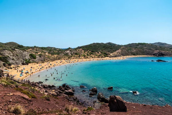 Overview Cavalleria Beach People Menorca Balearic Island Spain — Stock Photo, Image