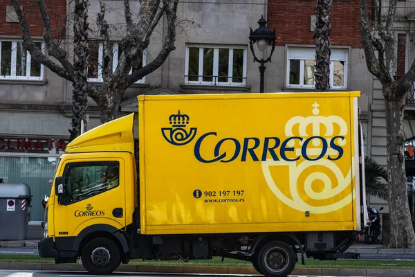 Barcelona España Febrero 2022 Post Truck Correos Empresa Estatal Servicios — Foto de Stock