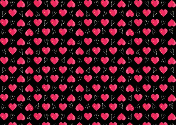 Red Pink White Hearts Stars Black Background Abstract Multicolor Digital — Fotografia de Stock