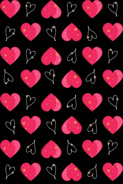 Red Pink White Hearts Stars Black Background Abstract Multicolor Digital — Stockfoto