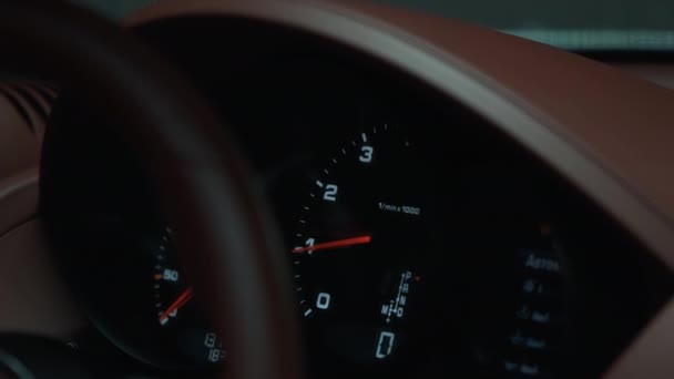 Tachometer red arrow jumping, close-up — Stockvideo