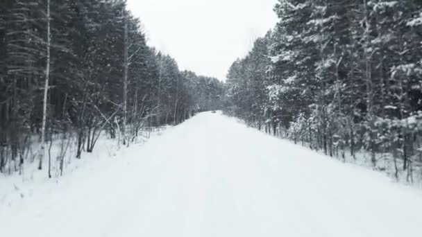 MOSCOW, RUSSIA - 13 DECEMBER 2020: A black luxury sports car is drifting in the forest. Slow motion. 360 degree turn. Dangerous driving. Drone view. — Stock video