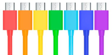 USB-C veri kablolarını yükleme seti, 3 boyutlu görüntüleme beyaz arkaplanda izole edildi