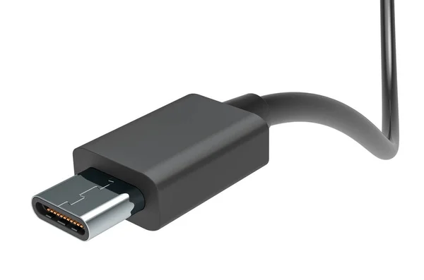 USB-C veri kablosu yüklüyor, C tipi erkek. Beyaz arkaplanda 3B görüntüleme izole edildi