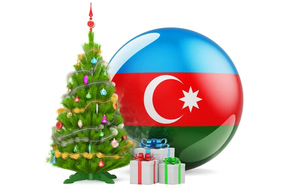 Natale Capodanno Azerbaigian Concetto Albero Natale Scatole Regalo Con Bandiera — Foto Stock
