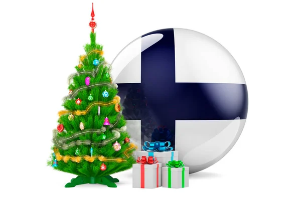 Jul Och Nyår Finland Koncept Julgran Och Presentaskar Med Finsk — Stockfoto