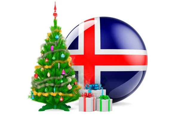 Vánoce Nový Rok Islandu Koncept Vánoční Stromeček Dárkové Krabice Islandskou — Stock fotografie