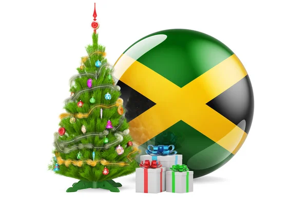 Jamaika Noel Yeni Yıl Konsepti Noel Ağacı Jamaika Bayraklı Hediye — Stok fotoğraf