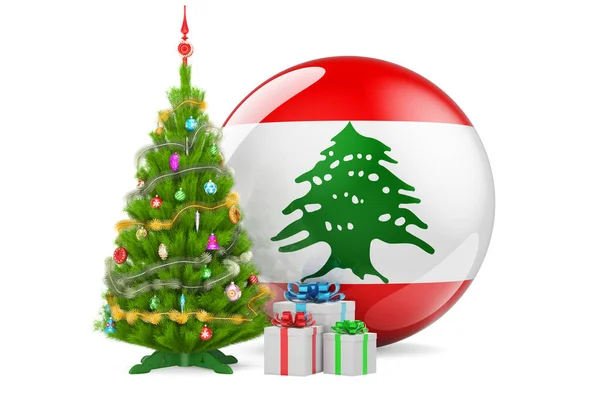 Jul Och Nyår Libanon Koncept Julgran Och Presentförpackningar Med Libanesisk — Stockfoto
