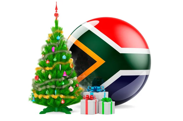Weihnachten Und Neujahr Südafrika Konzept Weihnachtsbaum Und Geschenkschachteln Mit Südafrikanischer — Stockfoto