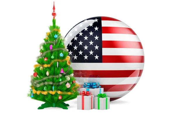 Jul Och Nyår Usa Koncept Julgran Och Presentförpackningar Med Usa — Stockfoto