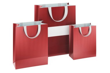Letonya bayrağıyla alışveriş torbaları. Letonya 'da alışveriş, konsept. Beyaz arkaplanda 3B görüntüleme izole edildi