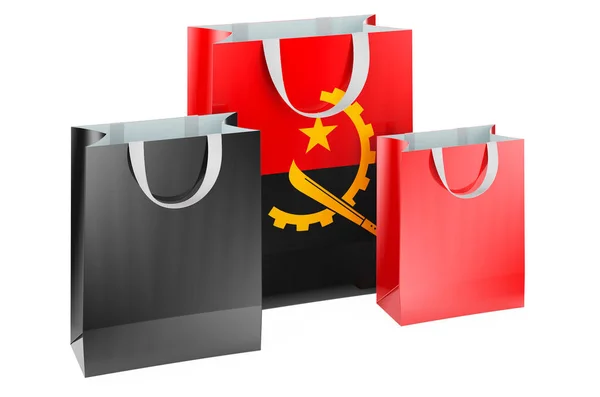 Bevásárlótáskák Angolai Zászlóval Angolában Vásárolni Koncepció Renderelés Elszigetelt Fehér Háttér — Stock Fotó