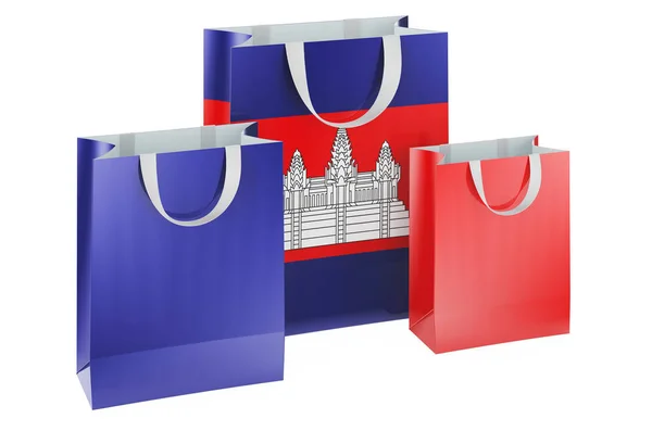 Bolsas Compras Con Bandera Camboyana Compras Camboya Concepto Representación Aislada — Foto de Stock