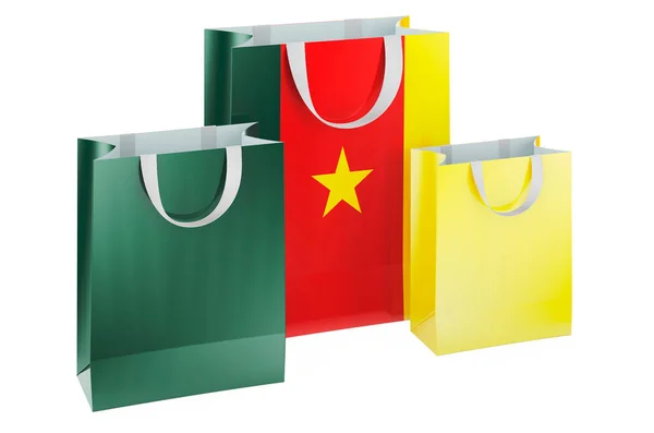 Торгівельні Пакети Камерунським Прапором Торгівля Камеруні Концепція Рендеринг Ізольований Білому — стокове фото