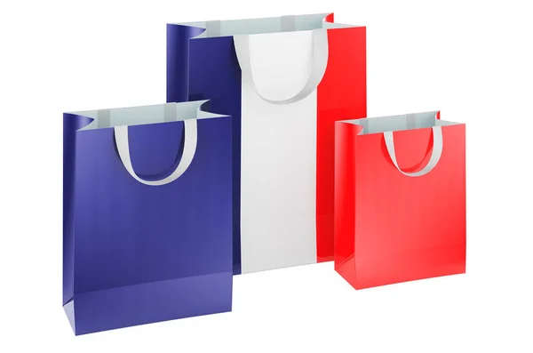 Bolsas Compras Con Bandera Francesa Compras Francia Concepto Representación Aislada — Foto de Stock