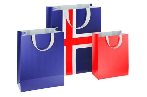 Shopping Bags Icelandic Flag Shopping Iceland Concept Rendering Isolated White — Stock Photo, Image