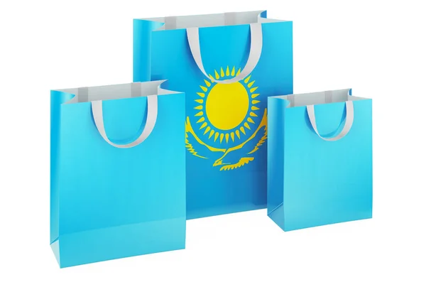 Торгові Мішки Казахським Прапором Торгівля Казахстані Концепція Рендеринг Ізольований Білому — стокове фото