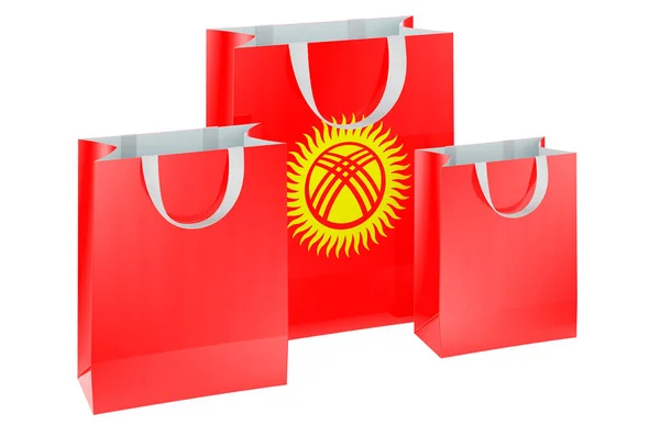 Bolsas Compras Con Bandera Kirguisa Compras Kirguistán Concepto Representación Aislada — Foto de Stock