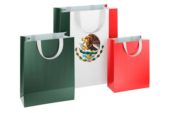 Shopping Bags Mexican Flag Shopping Mexico Concept Rendering Isolated White — Stock Photo, Image