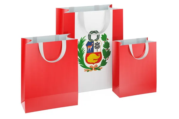 Sacos Compras Com Bandeira Peruana Compras Peru Conceito Renderização Isolada — Fotografia de Stock