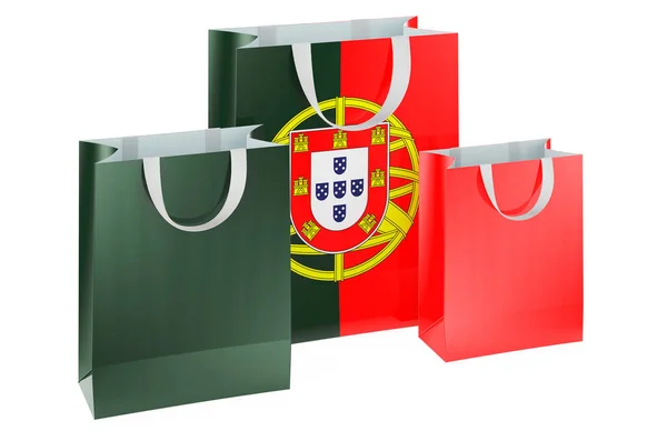 Portugál Zászlós Bevásárlótáskák Vásárlás Portugáliában Koncepció Renderelés Elszigetelt Fehér Háttér — Stock Fotó