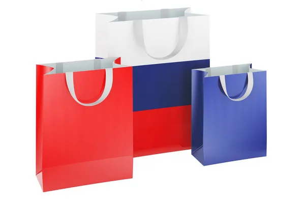 Shopping Bags Russian Flag Shopping Russia Concept Rendering Isolated White — Stock Photo, Image