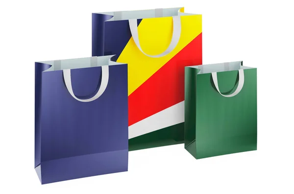 세이셸 로이즈 깃발이 가방들 세이셸에서 쇼핑하는 백인들에게 렌더링 — 스톡 사진