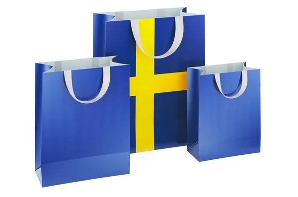 Bolsas Compras Con Bandera Sueca Compras Suecia Concepto Representación Aislada — Foto de Stock