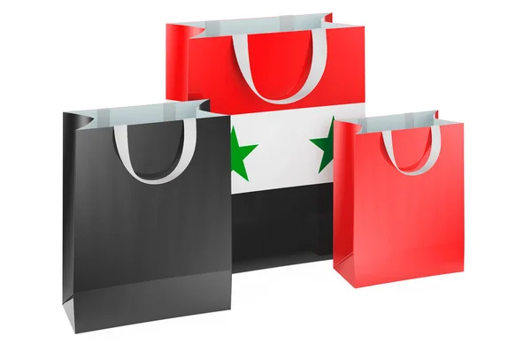Τσάντες Συριακή Σημαία Ψώνια Στη Συρία Έννοια Απόδοση Απομονωμένη Λευκό — Φωτογραφία Αρχείου